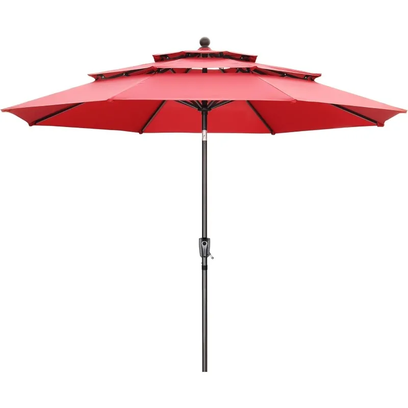 10ft Patio Umbrella 3 Tiers Outdoor Table Umbrella Market Umbrella with Tilt Adjustment and 8 Sturdy Ribs for Garden