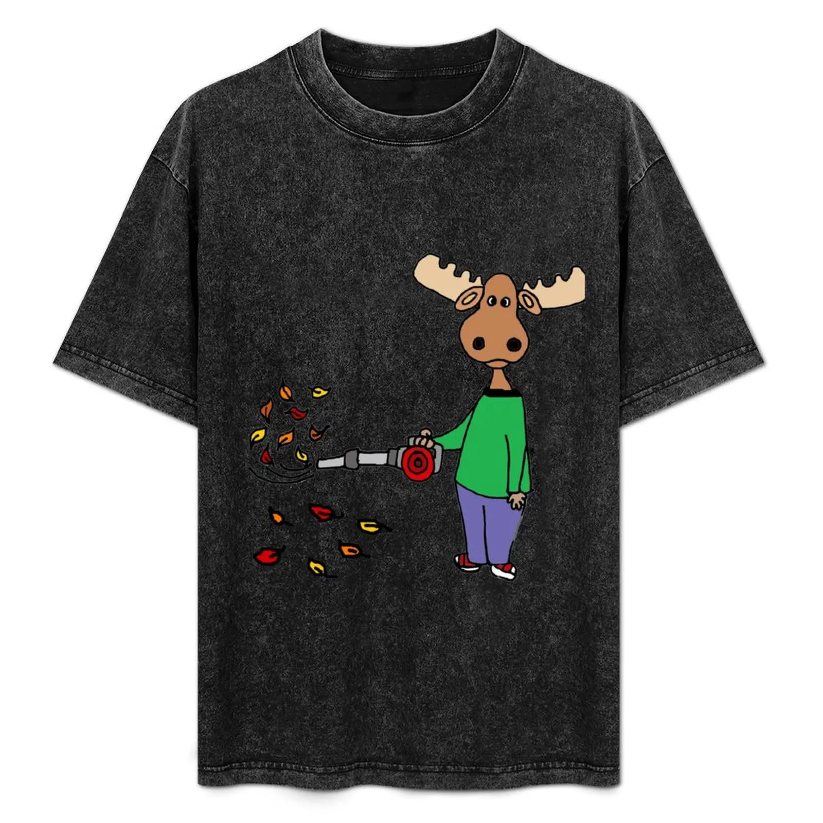 

Funny Moose using Leaf Blower Cartoon T-Shirt Lightweight Gym Training T-Shirt