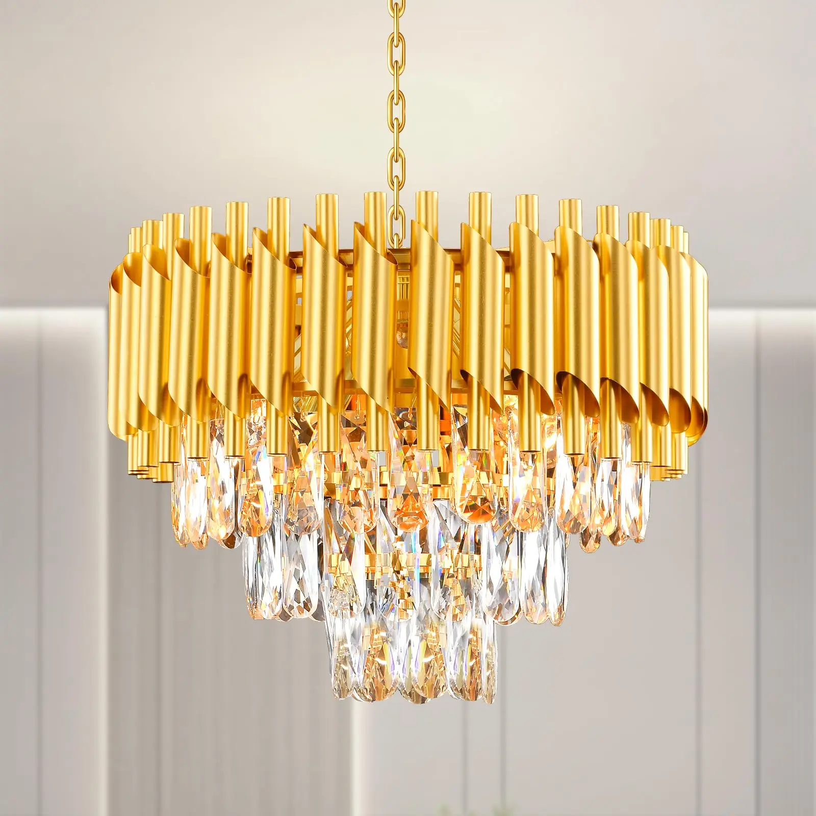 

Modern Crystal Chandeliers,Crystal Pendant Light Fixture, 3-Tier Flush Mount Crystal Ceiling Light Raindrop for Dining Room Livi