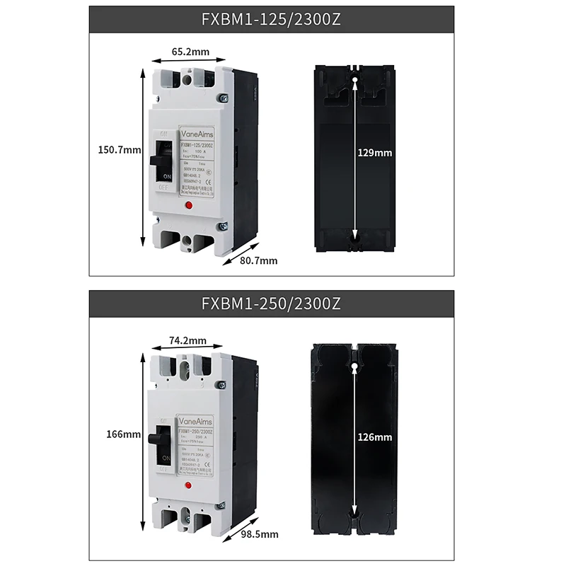 Imagem -06 - Solar Mccb dc Disjuntor Disjuntor Moldado Case Fotovoltaica Interruptor de Proteção contra Sobrecarga Vaneaims 2p 500v 100a 250a