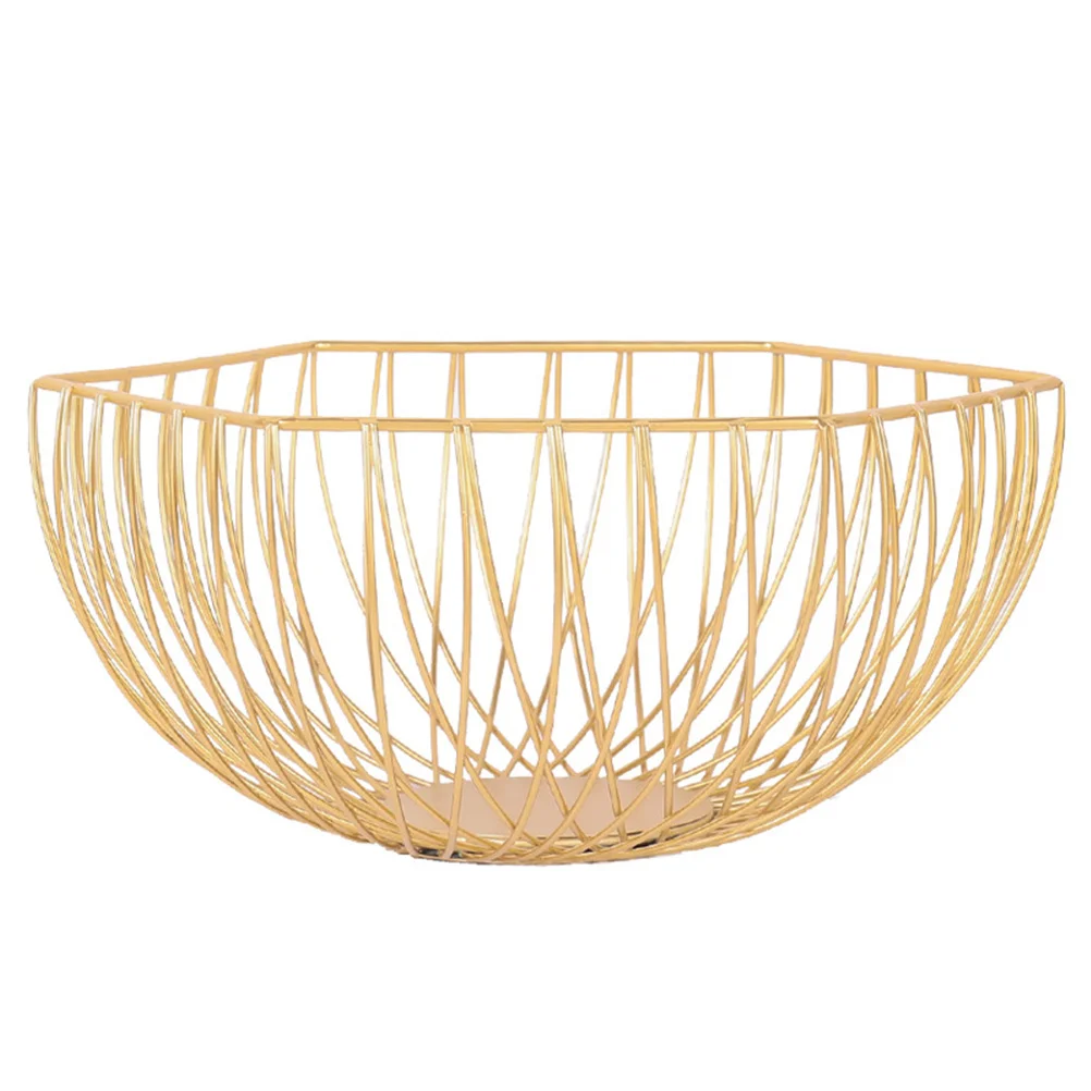 

Gold Iron Fruit Basket Large Snack Storage Rack Multifunctional Tray Fruit Holder Draining Design for Home Kitchen
