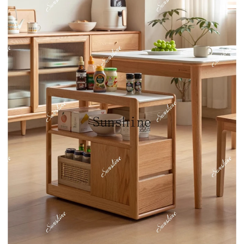 Solid wood sofa cabinet rock slab side few Nordic small apartment living room movable narrow side table  FT