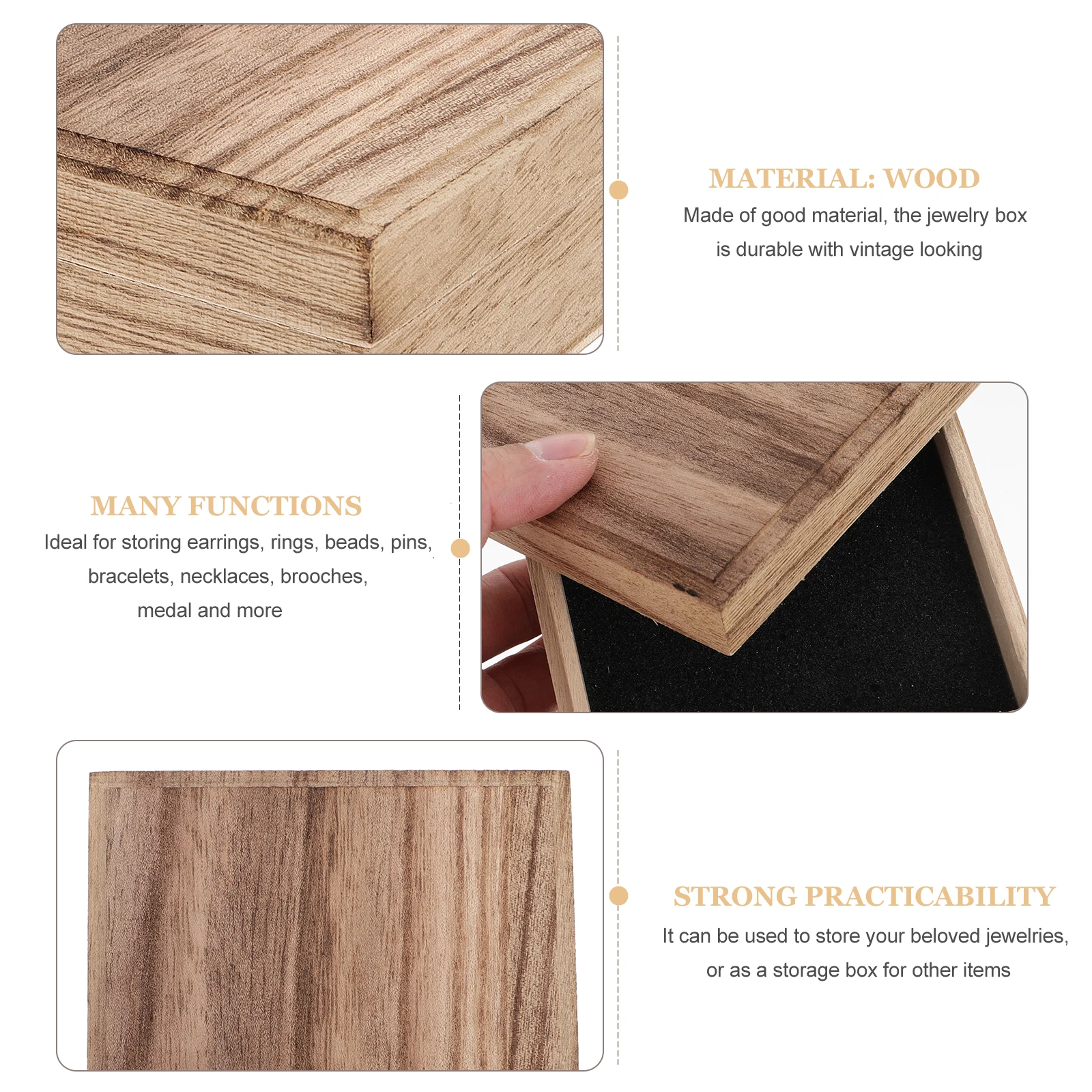 

1pc Wooden Jewelry Storage Box Vintage Durable Case For Earrings Rings Necklaces Brooches Medal Gift Packaging Holder Container