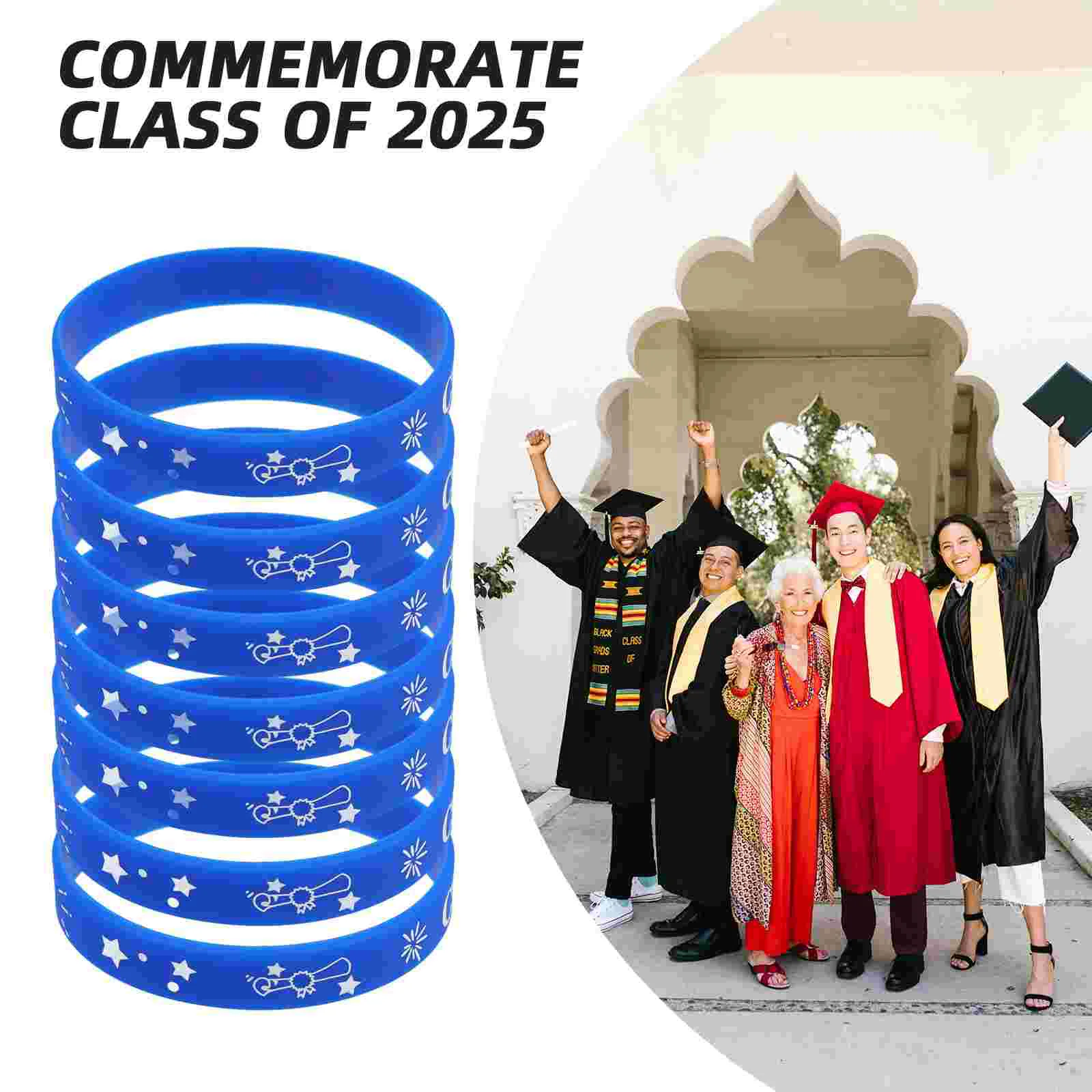 24 Pcs The Gift Graduation Bracelet Class of 2025 Wristbands Festival Silicone Blue Celebration Bracelets for Women Student