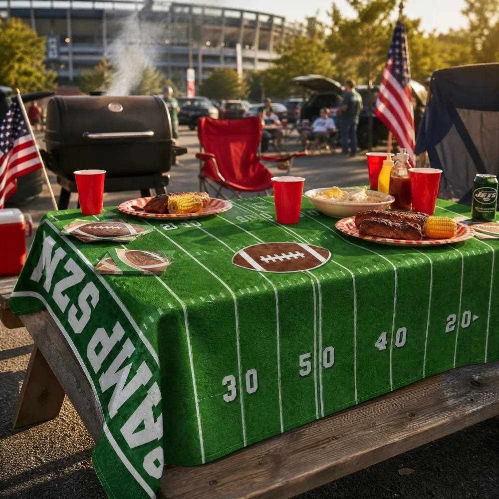 Vintage Football Gridiron Yard Line Print Tablecloth Soft Breathable Rectangular Table Cover Tailgate Party Picnic Decor