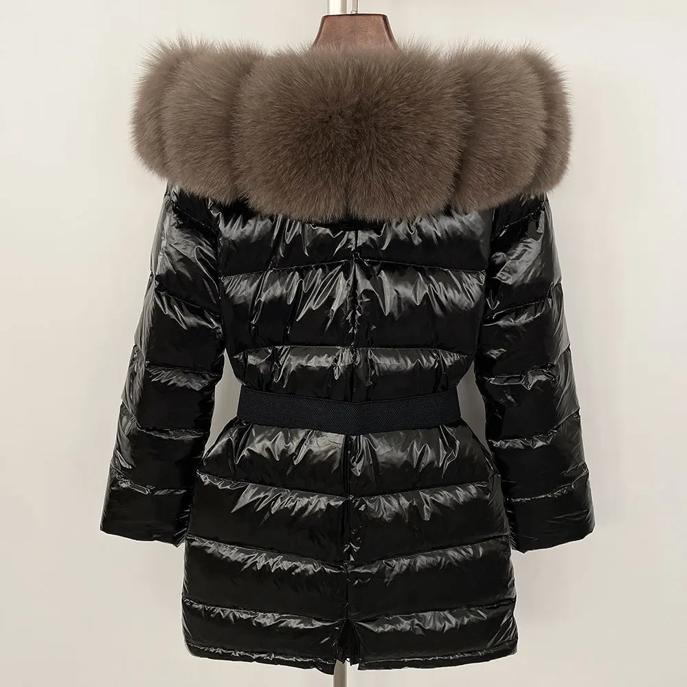 2024 เสื้อแจ็คเก็ตสตรีใหม่ฤดูหนาวคุณภาพสูงFox Fur Collar Coat 90 เป็ดสีขาวลงเสื้อแจ็คเก็ตผู้หญิงเงาพื้นผิวWarm Eiderdown