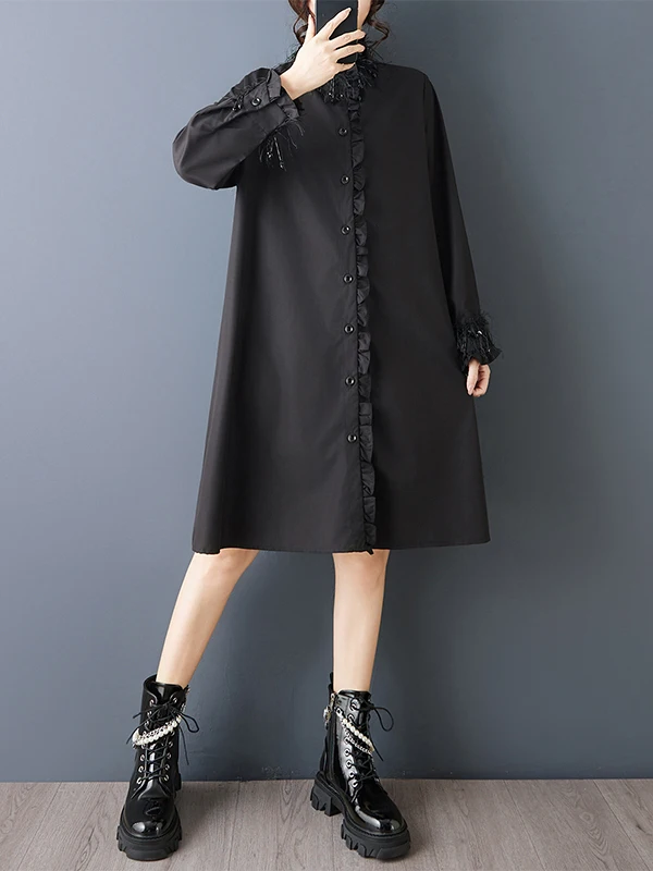 Authentiek lente-herfst los gesplitst ontwerp Faion irt Dr k Sle houten ontwerp katoen lange Sve button-up