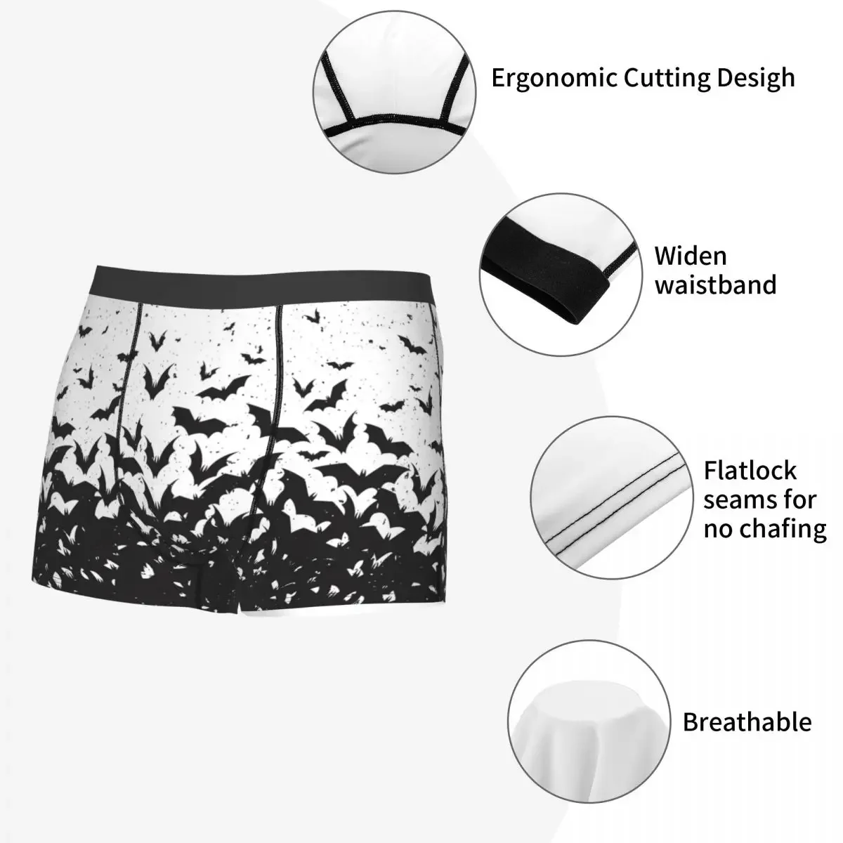 Shorts boxer elásticos para homens, calcinha masculina, cuecas, morcegos de silhueta