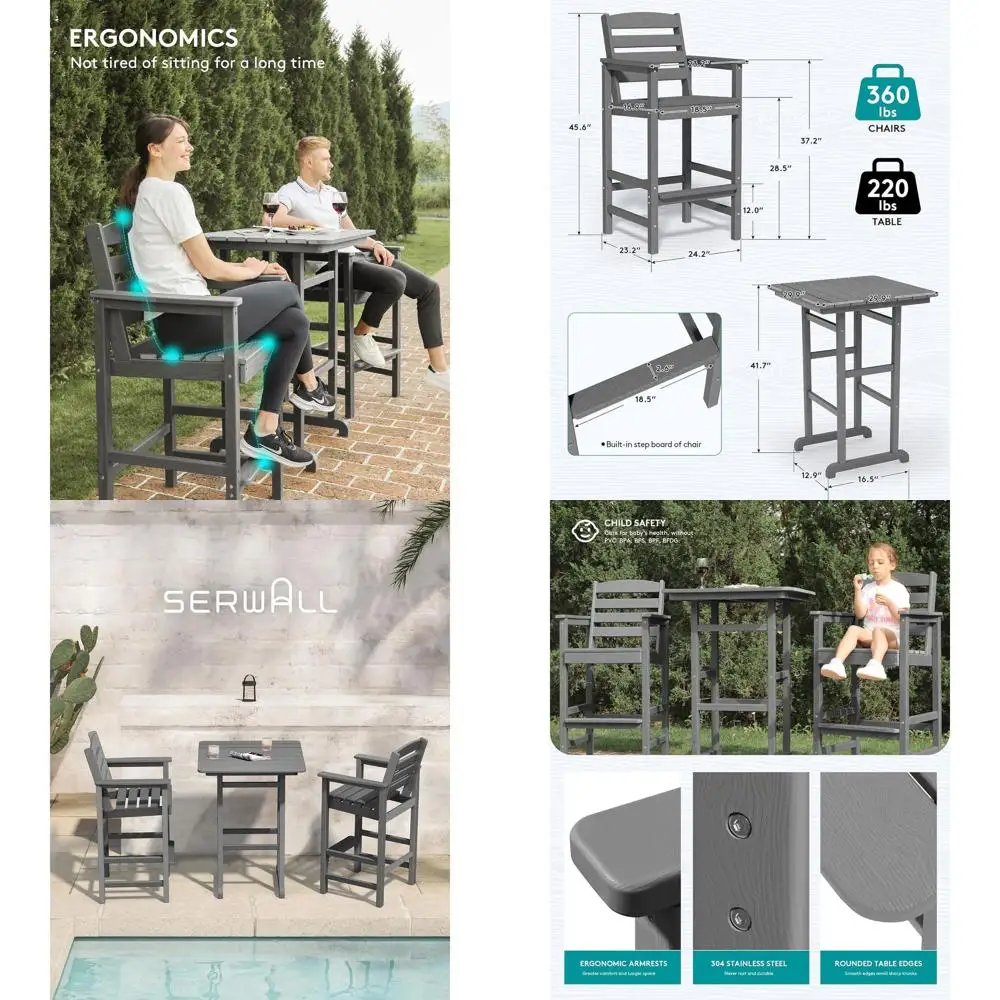 

Серый комплект Adirondack из 3 предметов для улицы с высокими стульями и столом для бара