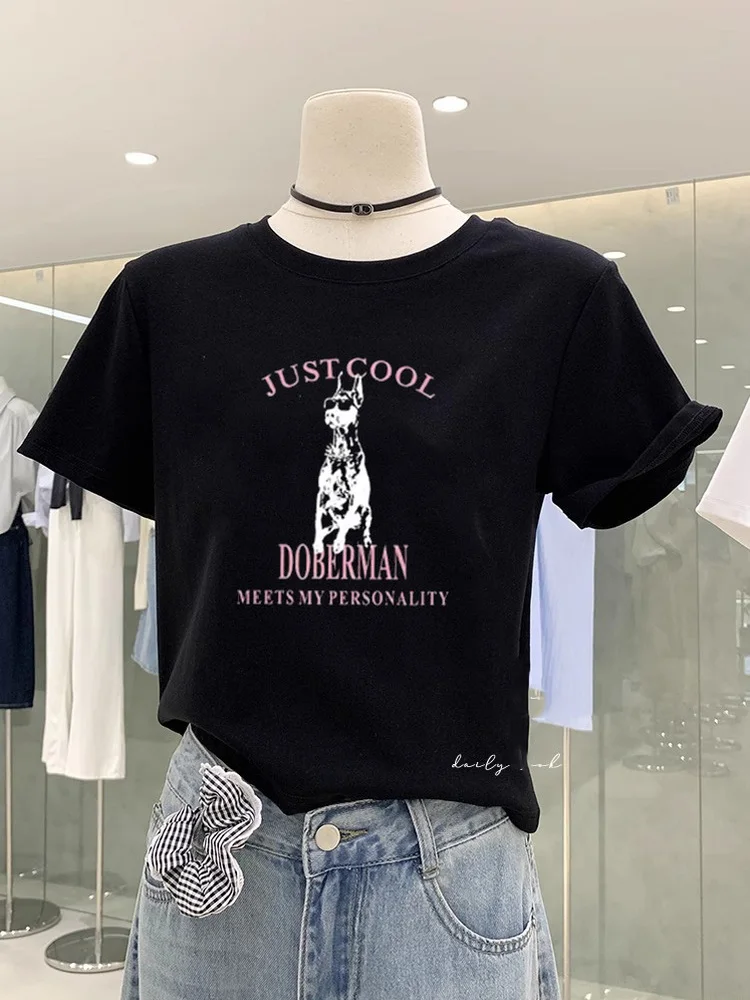 

Высококачественная женская футболка с буквенным принтом собаки ort Sve Egg Cotton Summer Casual Sweet Sle Straight Tube Top oulder