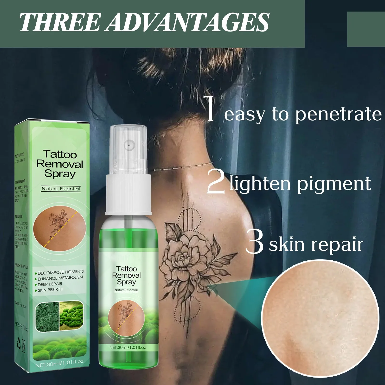 1/2/5pcs 2024 New 30ml Green Algaes Print Remover Fade Prints Quickly Remove Melanin Tattoos And Tattoos Cleaning Agent