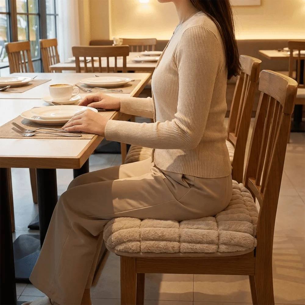 Solid Color Slow Rebound Striped Seat Cushion Ultra Soft Anti-Slip Chair Cushion Warm Butt Pad Winter Season