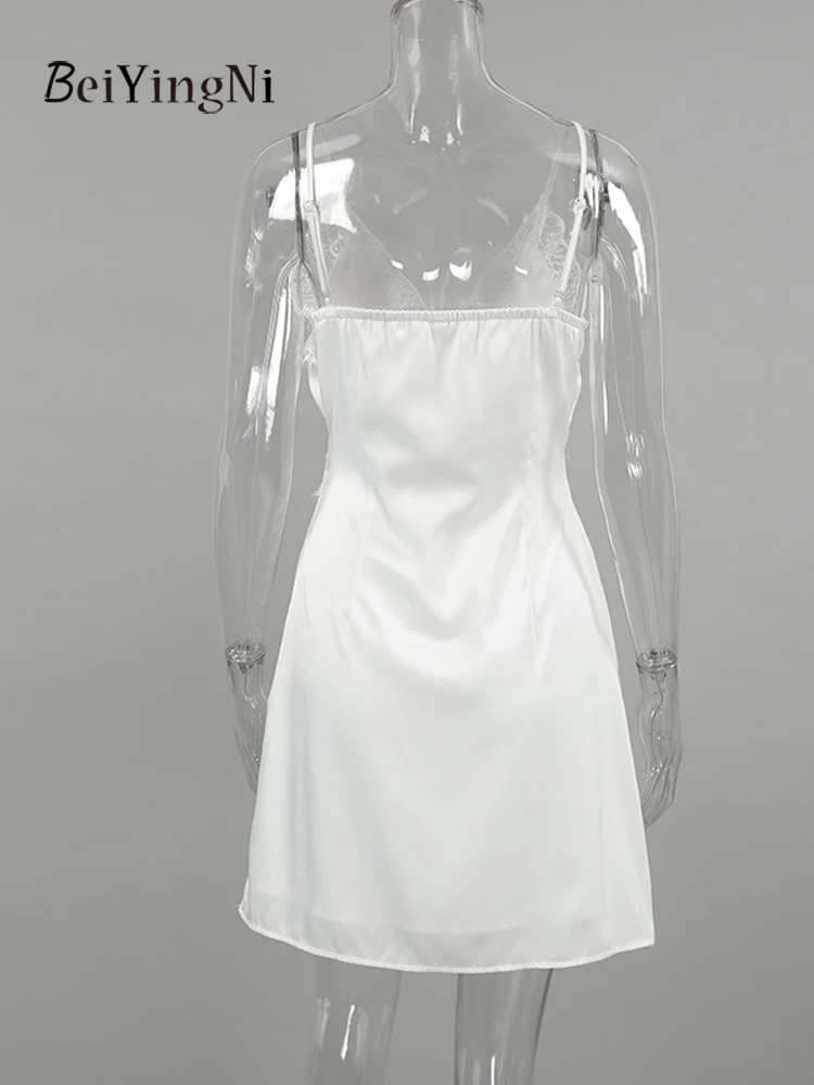 Beiyingni Sexy pizzo bianco donna a-line mini abito patchwork di pizzo francese clubwear scollo a V abiti fionda femminile abiti da pendolarismo sottili