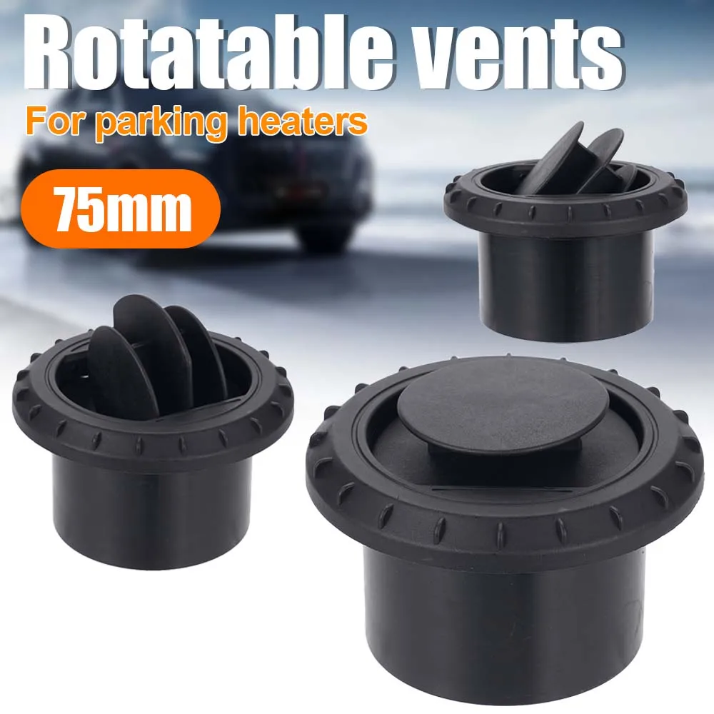 

60mm 75mm Warm Air Vent Outlet Rotatable Air Diesel Heater Conditioner For Car Truck VAN Camper Pipe Outlet Connector Black