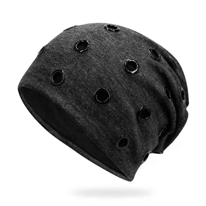 Szblaze للجنسين الشتاء الحراري الشرير نمط قبعة بيني Skullies مع حلقات معدنية الهيب هوب قبعات عادية لرؤساء 56 سنتيمتر إلى 60 سنتيمتر