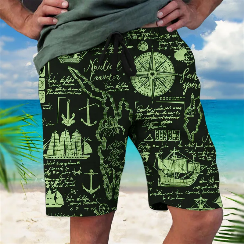 Shorts de praia padrão lobo masculino, com cordão elástico, estampa da bandeira, confortável e macio curto, verão