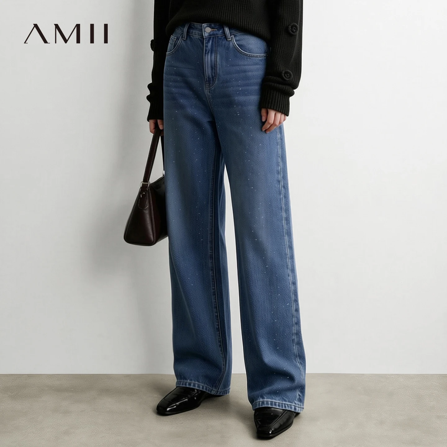 Amii Women's Jeans Cotton Denim Trouser Glitter Casual Vintage Slimming Fashion Straight Pants 2026 Autumn Women Jeans 12643113