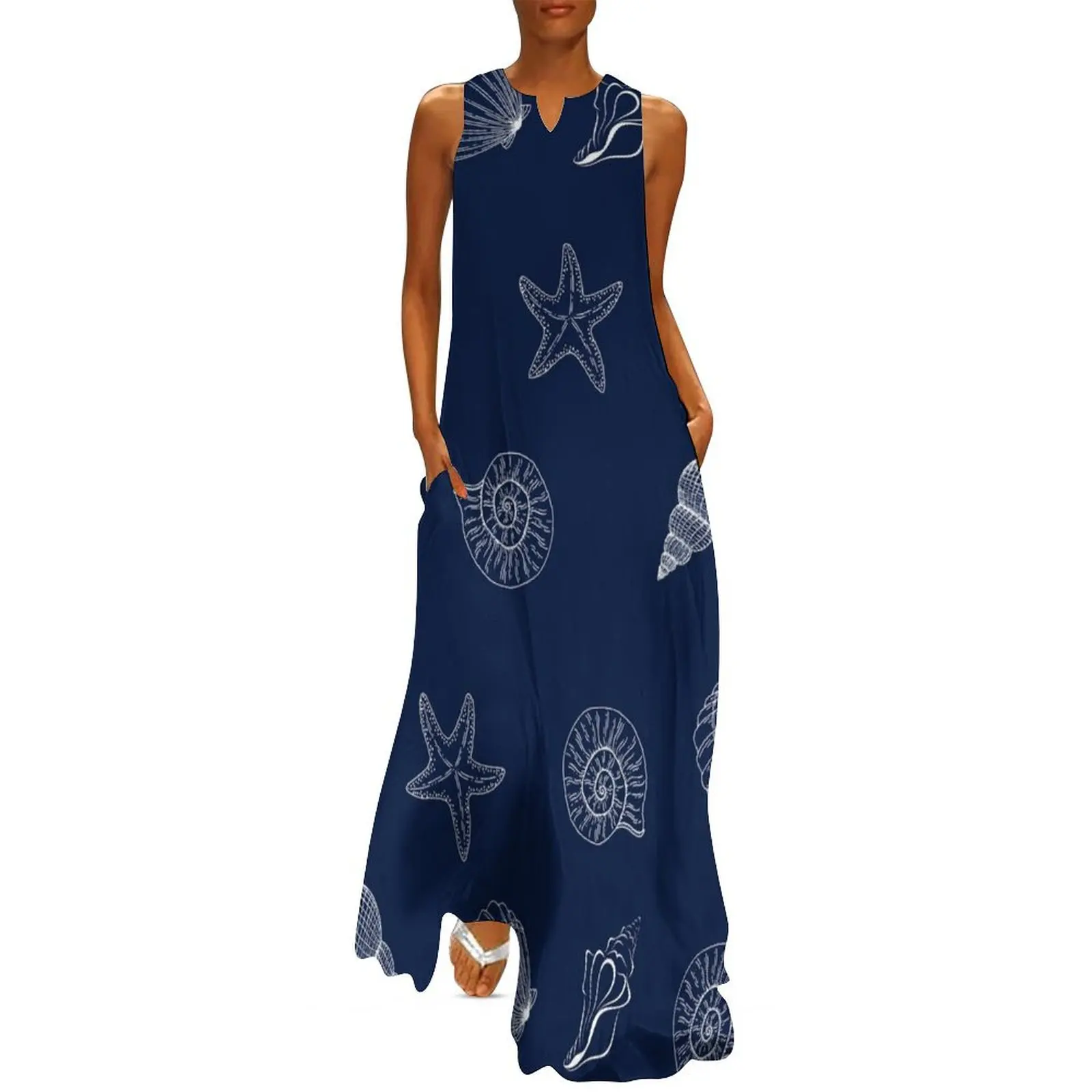 Pattern dark blue, navy, white, inspired on beautiful sea ocean marine coastal Long Dress bandage dress Dress