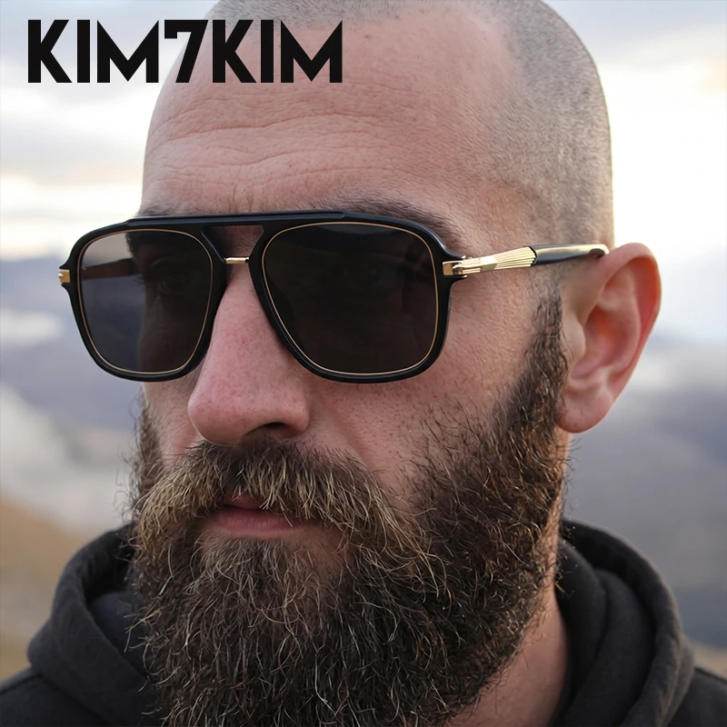 Oversized Polarized Square Sunglasses Men 2026 Luxury Designer Vintage Steampunk Fishing Sun Glasses Male Double Bridge Shades
