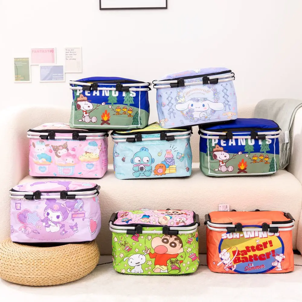 

Kawaii Kuromi Cinnamoroll My Melody Cartoon Folding Cold Insulation Picnic Bag Anime Sanrios Thickened Waterproof Storage Basket