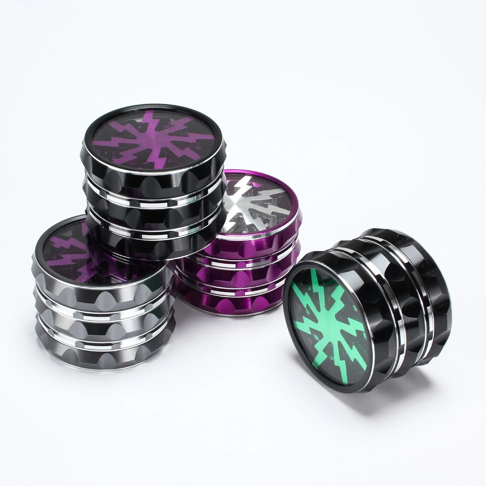 63MM 4-layer Grinder Herb Cutter Aluminum Alloy Spice Cutter Latest Lightning-Shaped Transparent