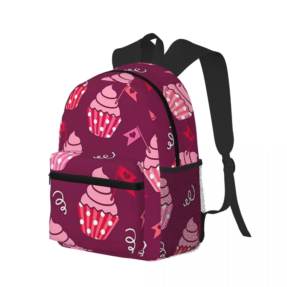 

Pink Cupcake Heart Pattern Fairy Cake Student Backpack School Bag Hiking Travel Daypack for Men Women Bookbag Shoulder Bags