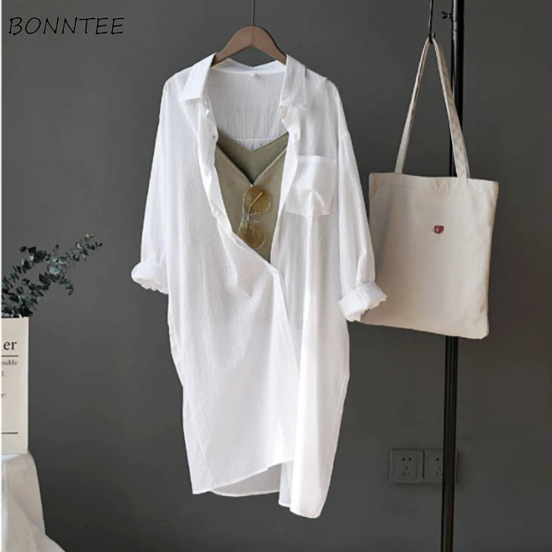 

Women Jackets White Leisure Sunscreen Coats Pockets Korean Style All-match Holiday Aesthetic Minimalist Ulzzang Loose New 2024