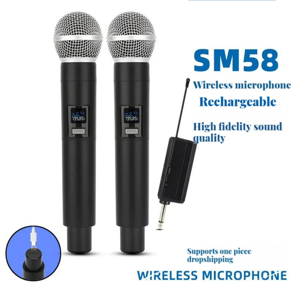 1200mah Professional Dynamic Mic Karaoke System Micphone Wireless Microphone Handheld UHF with Receiver for Amplifier PA System