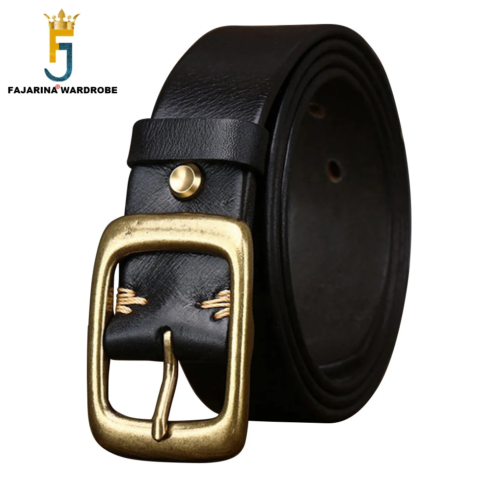 

FAJARINA 3.8cm Wide Brass Pin Buckle Retro Belt Top Quality 100% Solid Cowskin Leather