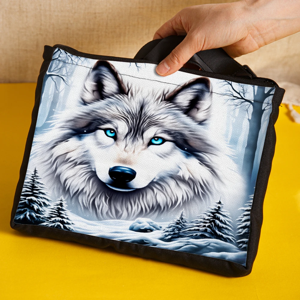 Wolf Print Crossbody Bag Black Winter Forest Wolf Pattern Shoulder Bags For Women Outdoor Travel Daily Use Fashion Accessory For