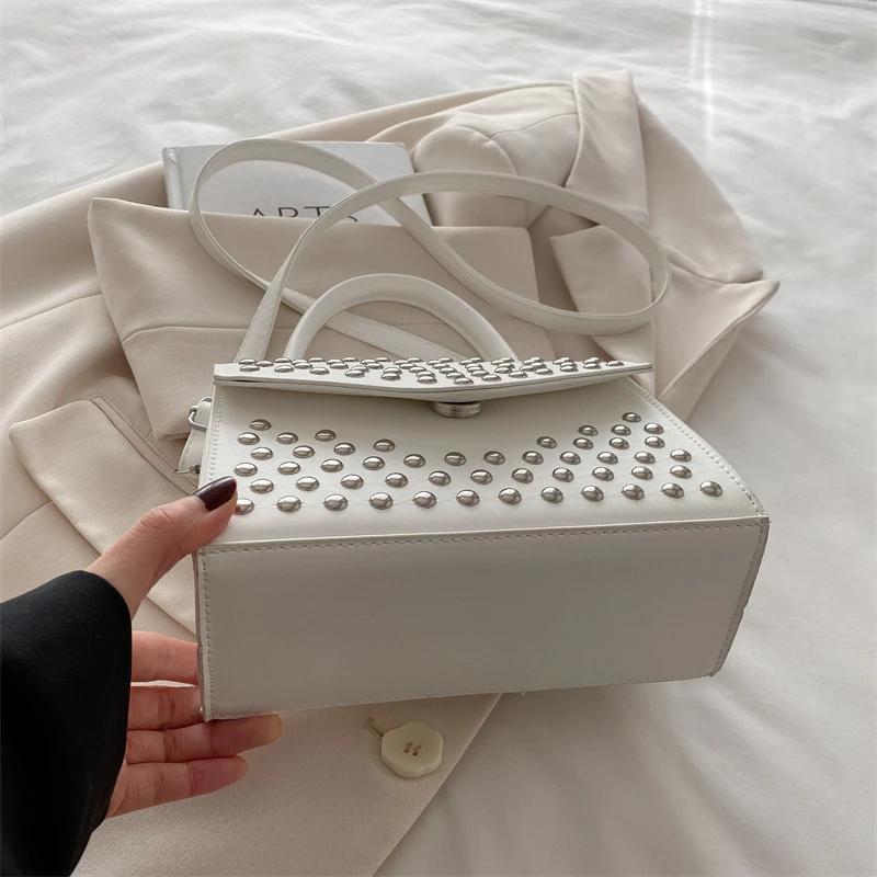 Designer Nieten Umhängetasche mit kurzem Griff Handtasche Mode Mini kleine Handytasche Geldbörse solide Pu-Leder Damen Umhängetaschen – Detail 28