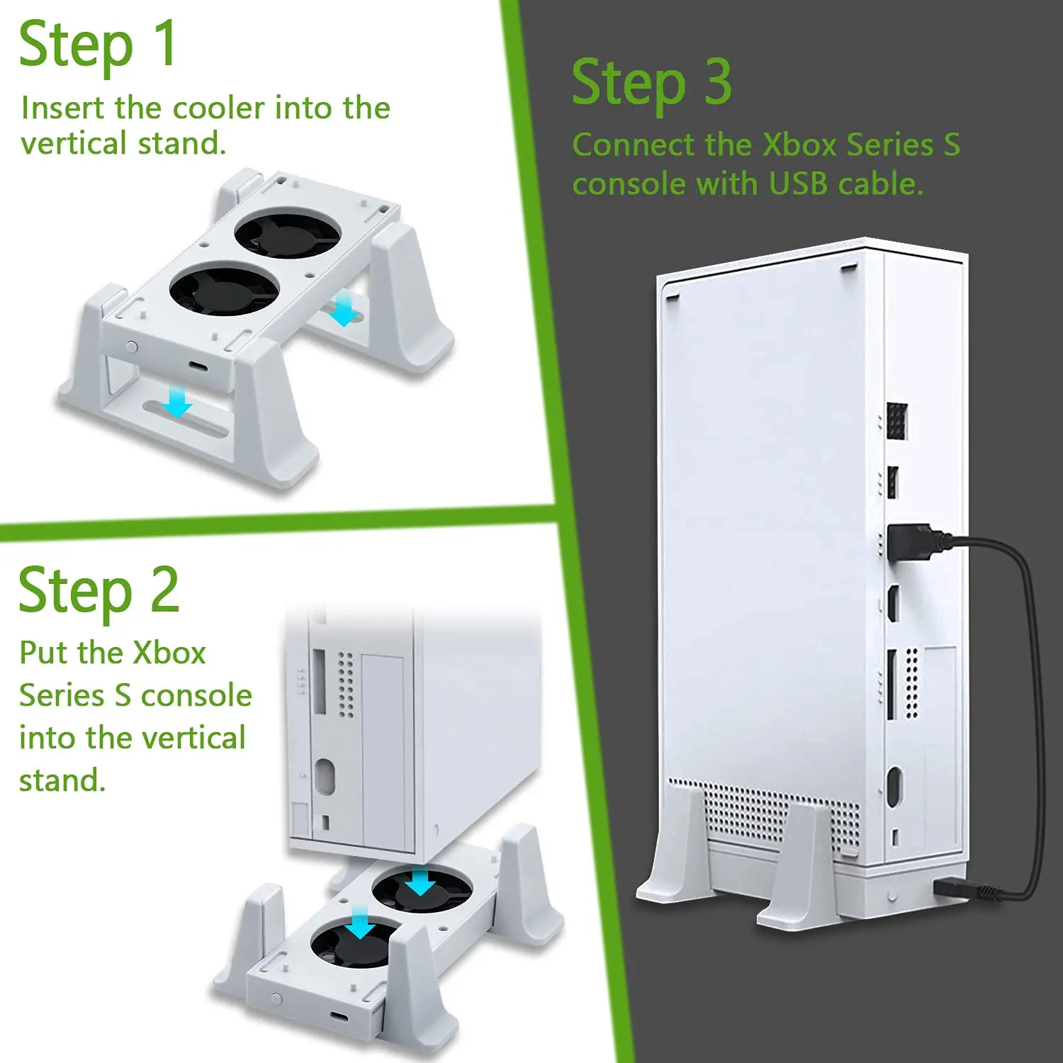 Soporte Vertical con Ventilador de Refrigeración para Series S, Sistema de Refrigeración Extraíble con 2 Puertos USB Adicionales para Consola Xbox Series S