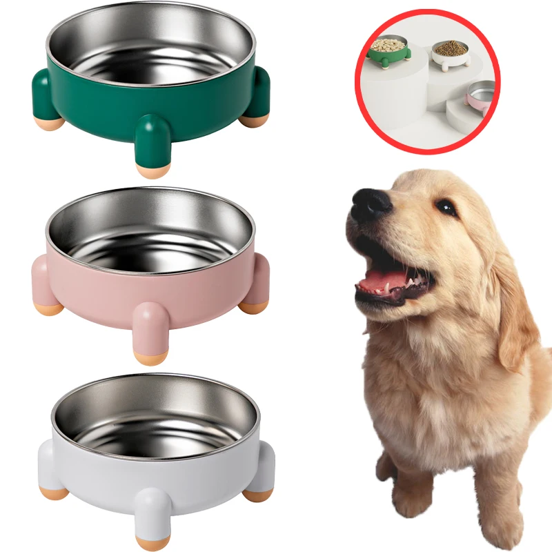 High Leg Neck Protection Pet Stainless Steel Dog Bowl Pet Bowl Dog Food Bowl Dog Washbasin Anti-slip Anti-collision Pet Supplies