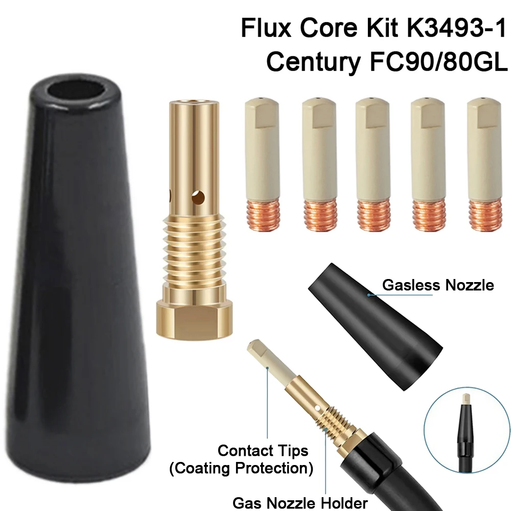 Flux Core Kit K3493-1 Gasless Nozzle Contact Tip for Century FC90/80GL Forney Titanium MB14AK MIG Welding Accessories