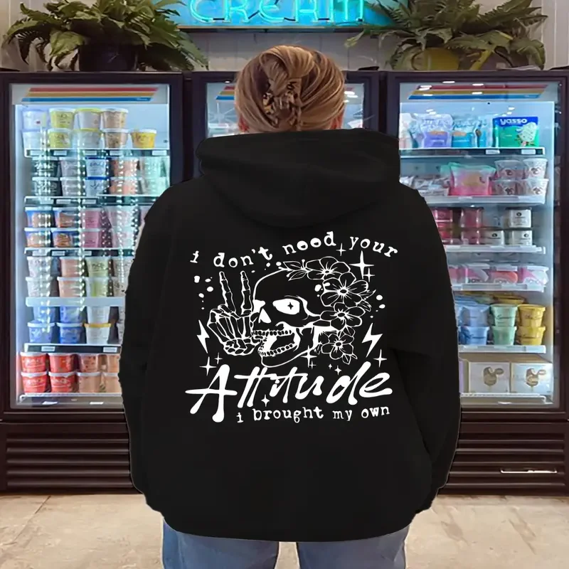 

Womens Casual Graphic Pullover Skull Floral Print Streetwise Style I Do Not Need Your Attitude Slogan Fall Winter Season Comfort
