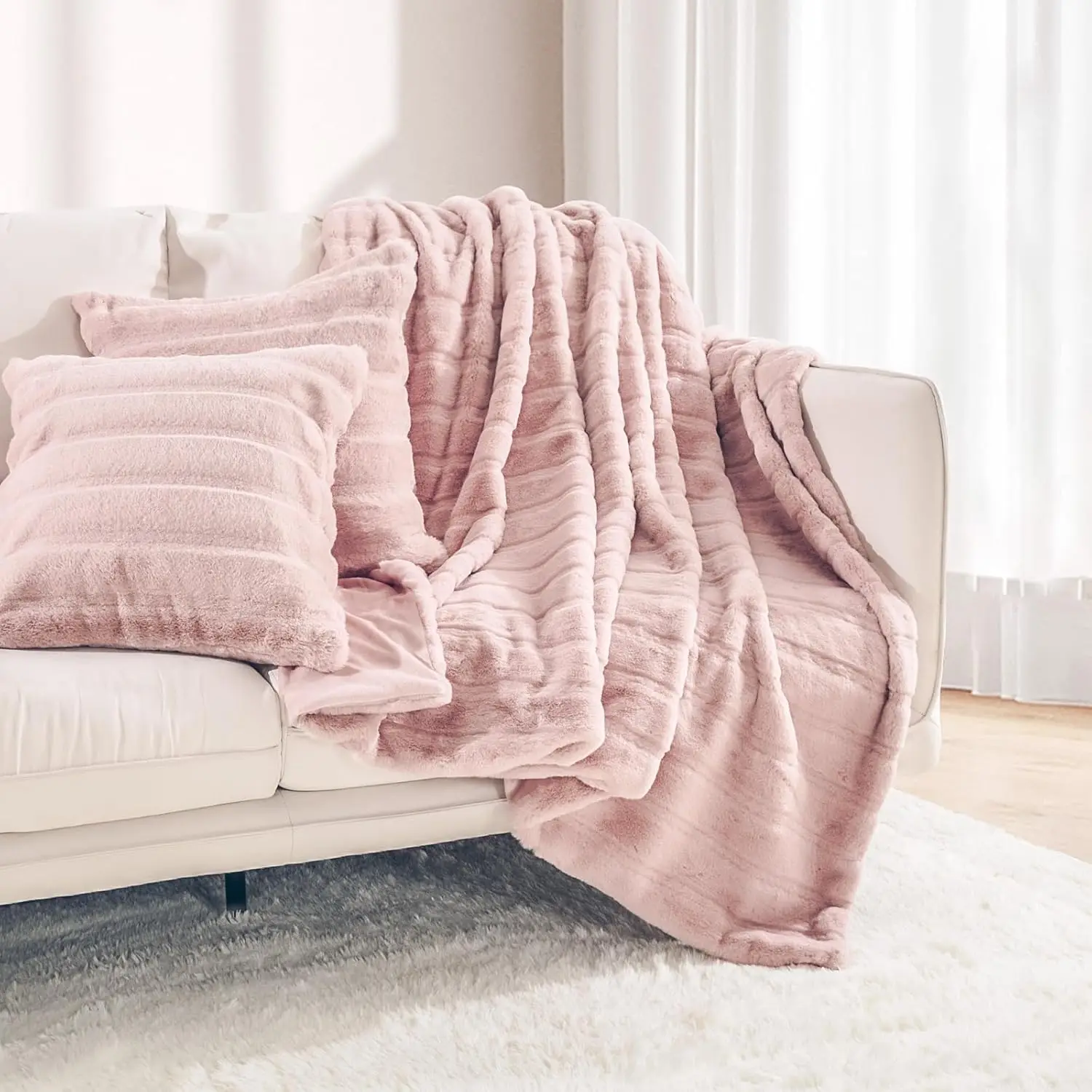 

Plush Throw Blanket Set With 2 Matching Square Pillow Covers, Luxurious & Fuzzy Soft Throw Blankets For Sofa,Chair, Couch,