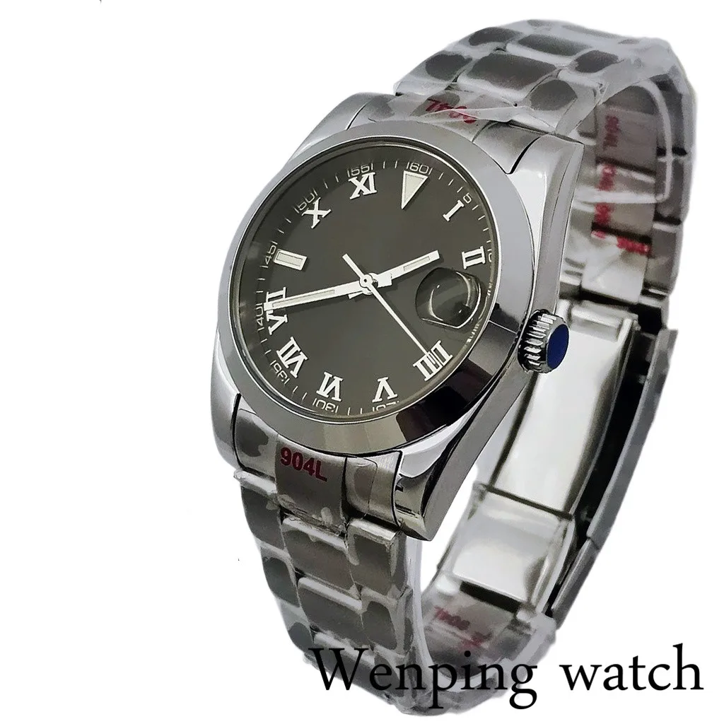 

New 36mm/39mm Men's Fashion Automatic Watch Silver Stainless Steel Case Roman Numeral Sterile Dial Sapphire Glass NH35 Movement