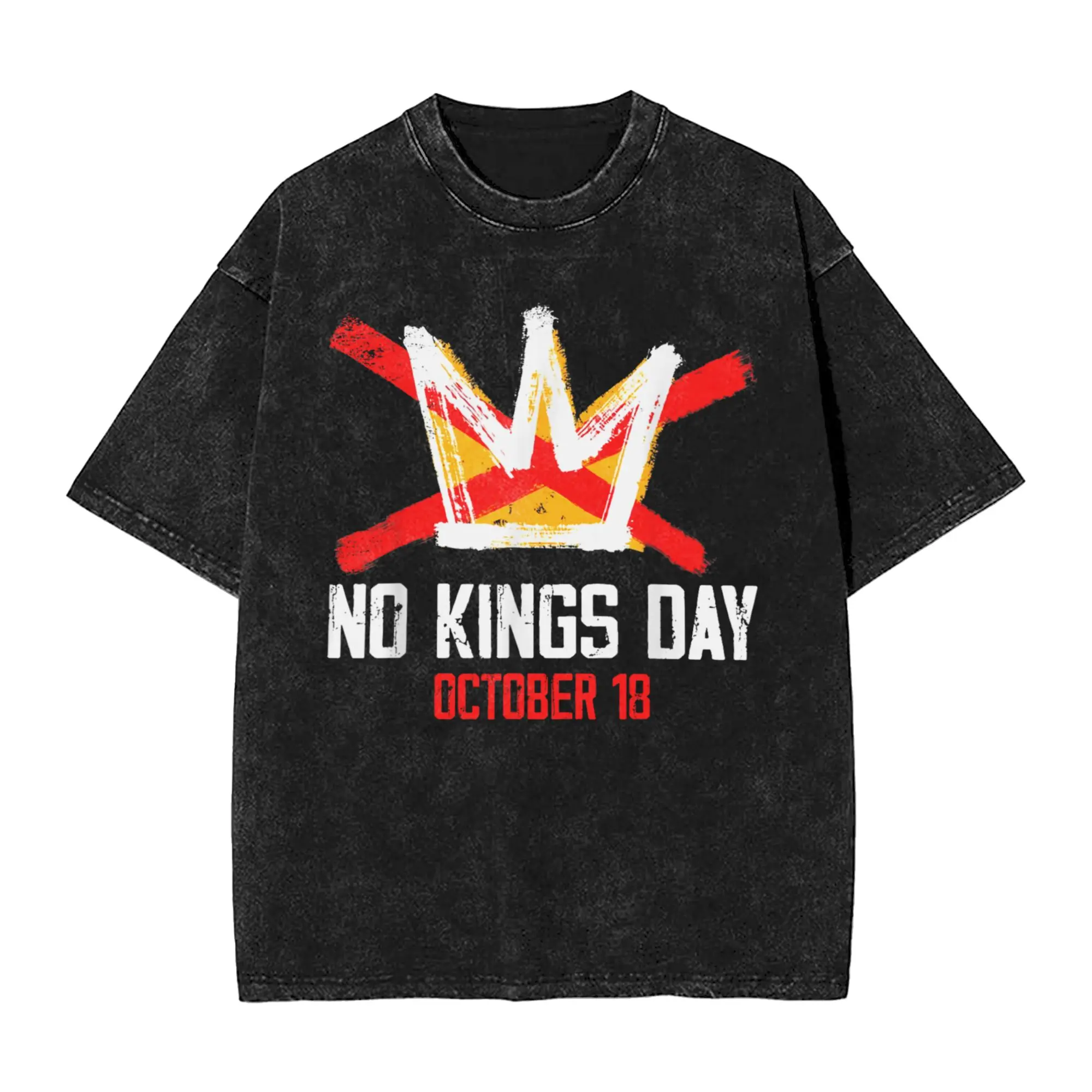 

Men T Shirt No Kings Day October 18 Washed T-Shirts Leisure Beach Tees Vintage Print Cotton Clothes Gift
