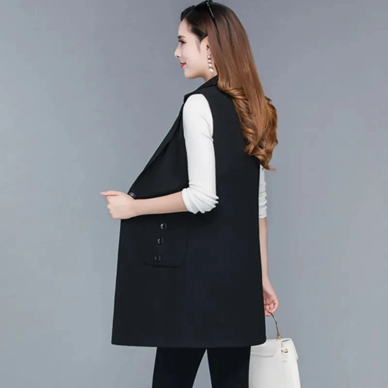 Blazer Vest Women 2022 New Spring Sleeveless Black Gilet Jacket Korean Fashion Loose Office Lady Waistcoat Casual Suit Chalecos