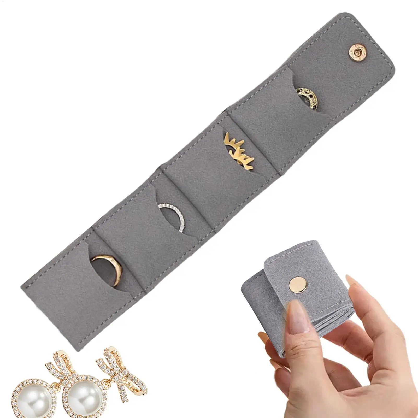 Jewelry Travel Pouch Small Jewelry Travel Case Trendy Foldable Divided Case with Buckle Mini Folding Jewelry Bag Storage Bag