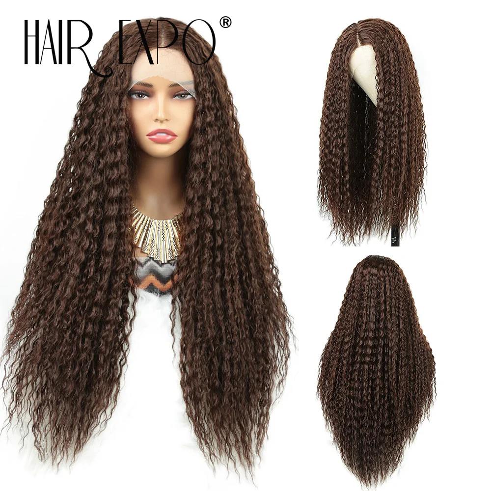 

13X4 вьющиеся синтетические парики спереди для чернокожих женщин 28 дюймов мягкие волнистые Ombre блондинка рыжий мелирование парики для косплея термостойкие