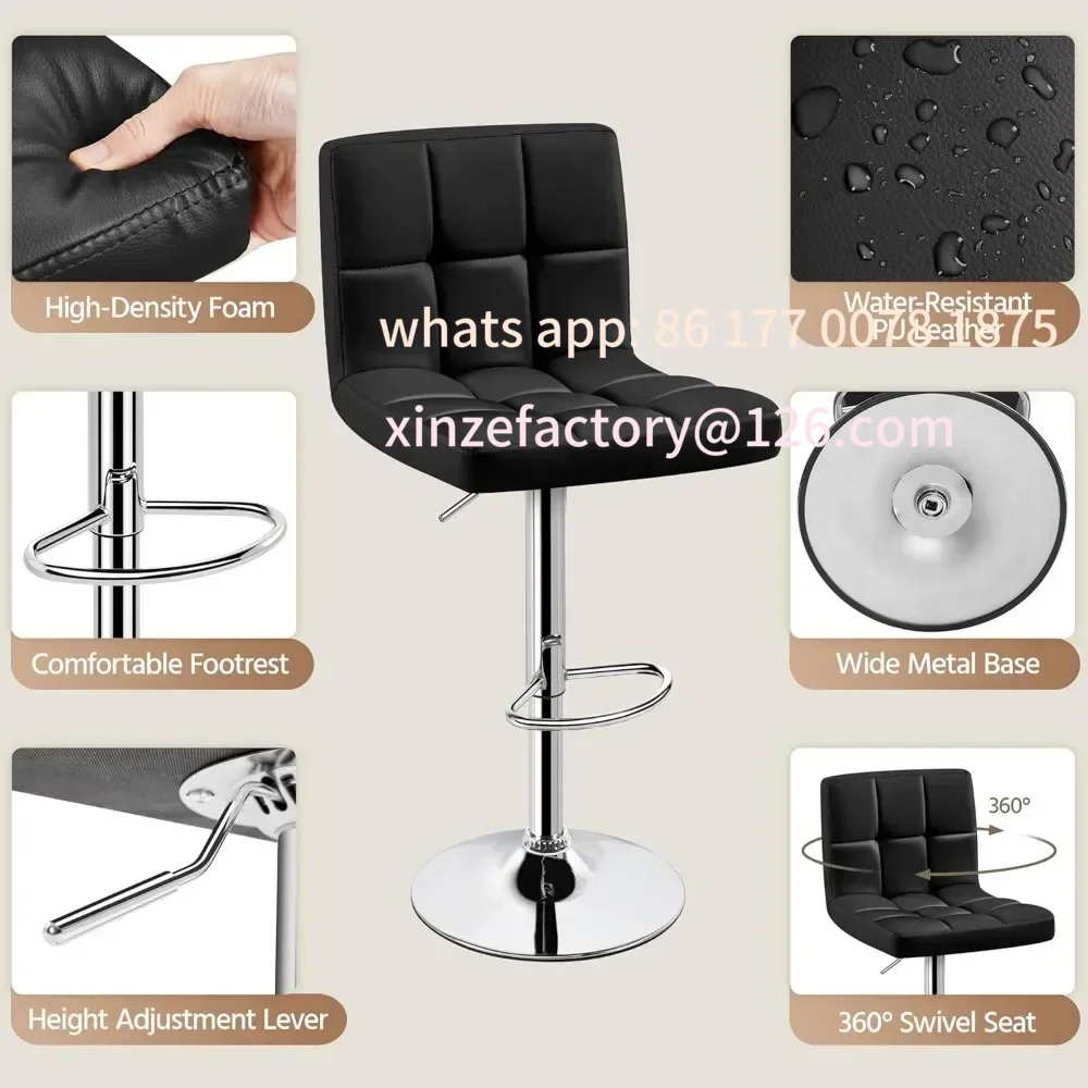 Juego de 4 taburetes de bar, taburetes de bar giratorios de cuero PU, sillas de mostrador ajustables en altura, taburetes modernos con respaldo para bar y cocina