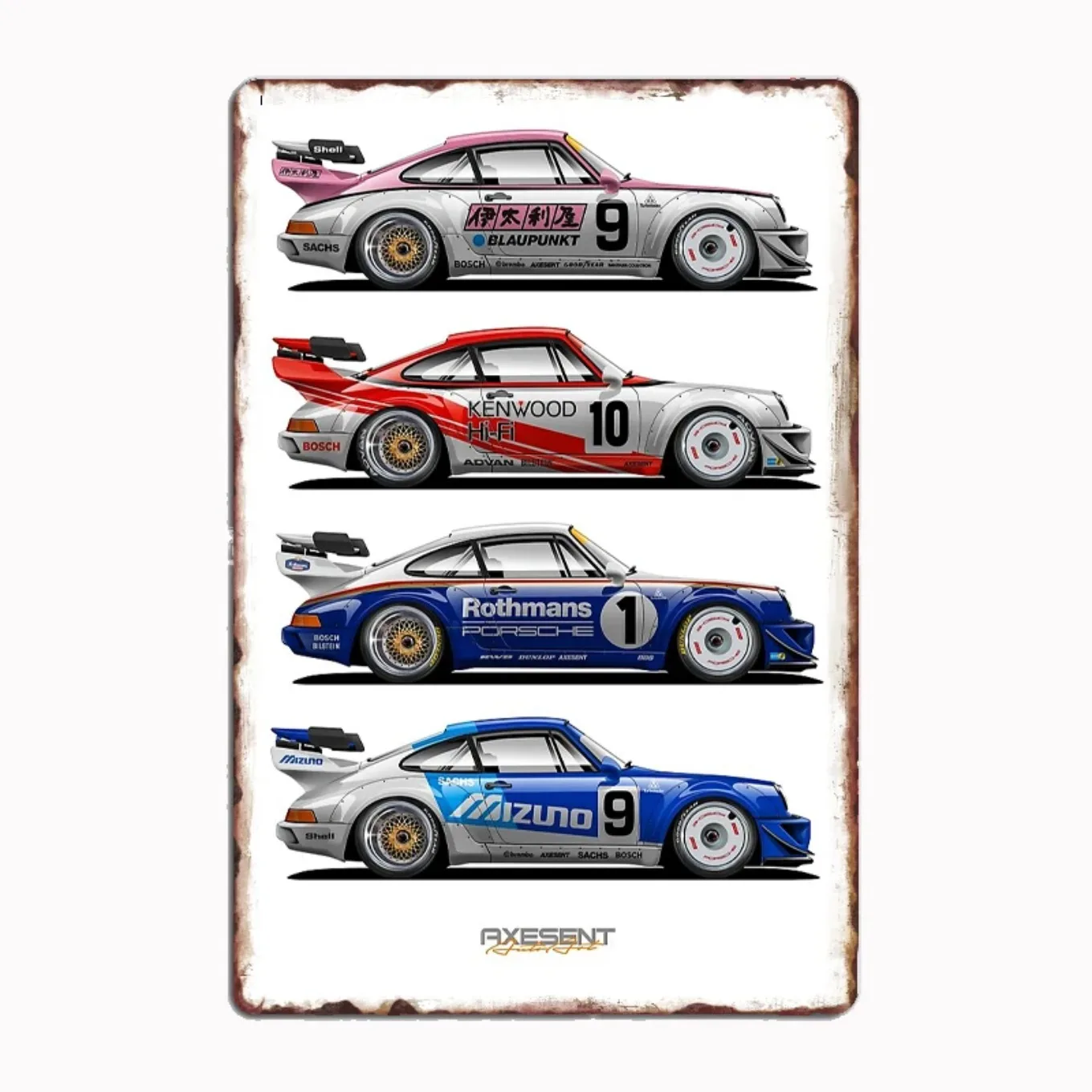 Retro RWB Racing Metal Tin Sign Vintage Wall Decor for Garage Man Cave Home Bar
