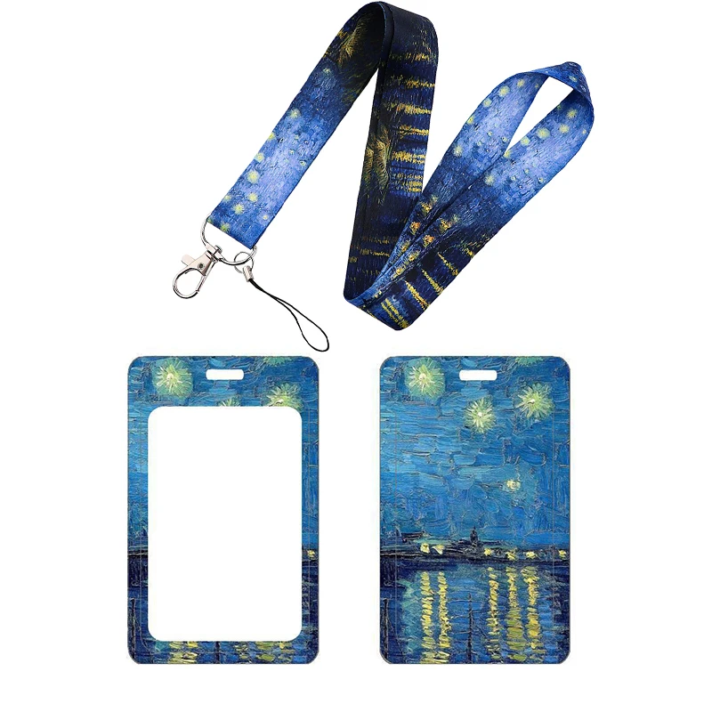 Wholesale Van Gogh Credential Holder Keychains Neck Lanyard For Pass Card Credit Card Holder Keychain Straps Phone ropes