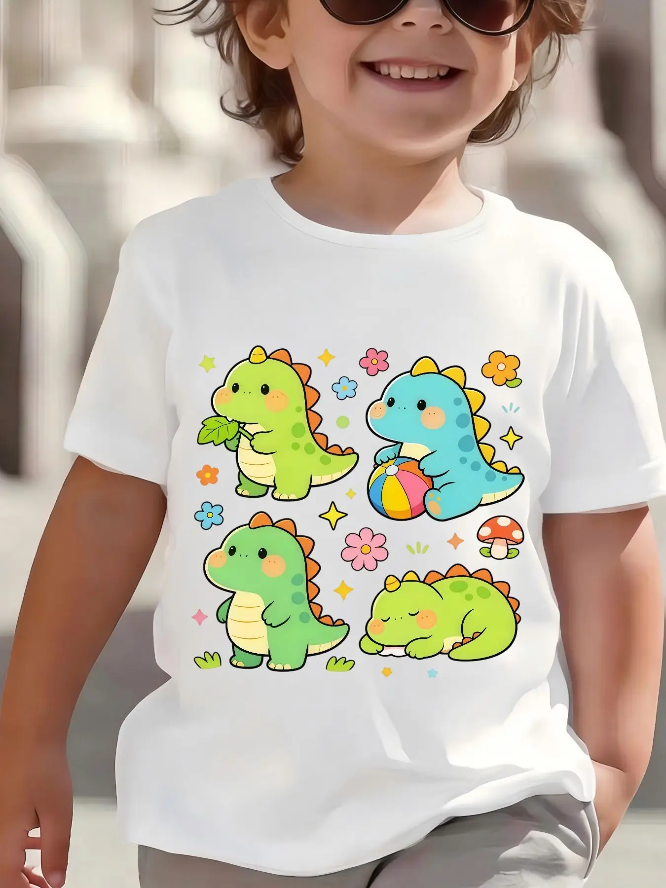 Kids Boys Girls Family Matching T Shirt Cute Dinosaur Print Short Sleeve Crew Neck Soft Casual Parent Child Daily Party Wear Tee