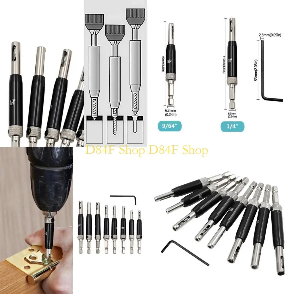 

D84F 8pcs Centering Change Hinge Drill Bits 5/64” 7/64” 9/64” 11/64” 1/4” 13/64” 5mm High Hardness Hinge Drill Bits