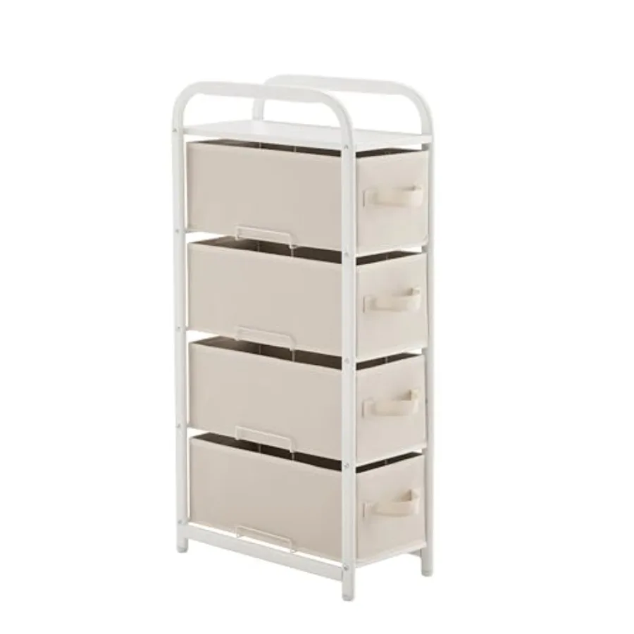 

4 Drawer Narrow Dresser Fabric Storage Tower Vertical Slim Storage Chest Organizer Nightstand Side/End Table Small Standing Org