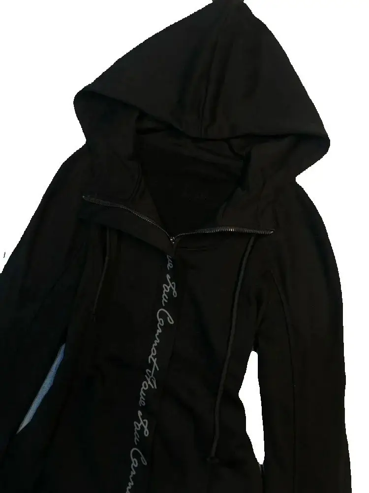 

Kimotimo японская ретро толстовка с длинными рукавами и буквенным принтом женская облегающая куртка на молнии топ в стиле панк Y2k эстетическая уличная толстовка