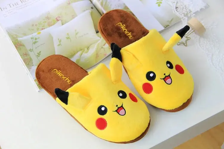 Cartoon Pokemon Pikachu Slippers Winter Home Cotton Shoes Cute Indoor Warm Slipper For Couples Women Man Girls Boys Za