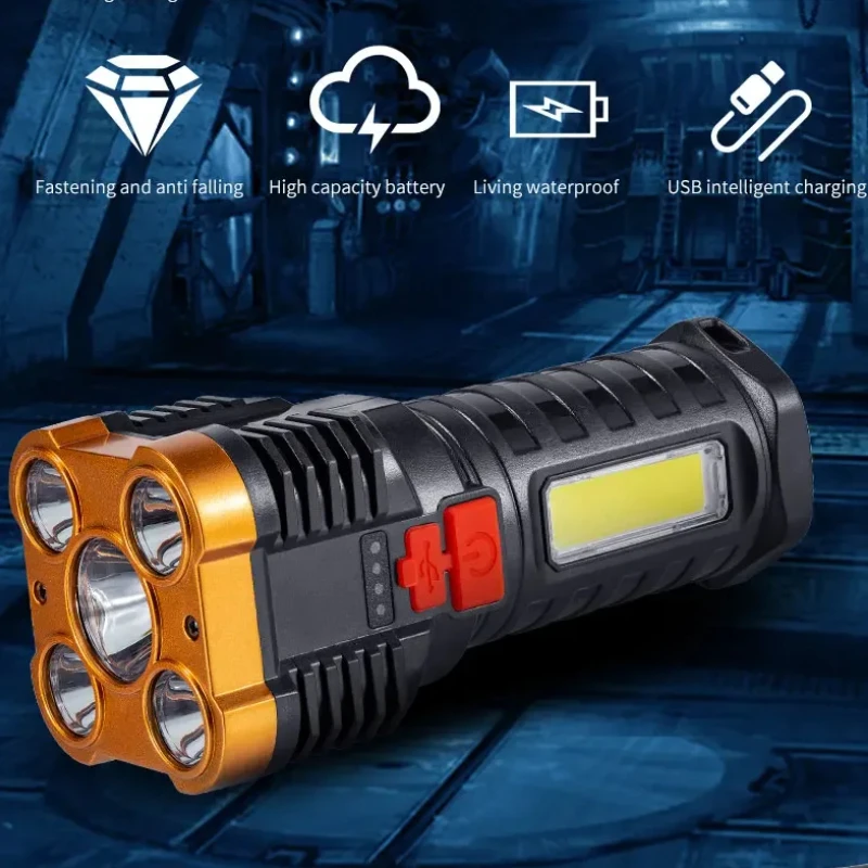 

Portable Super Bright Flashlight Long Range Camping Seachlight Rechargeable Outdoor Emergency Lighting Waterproof Working Torch